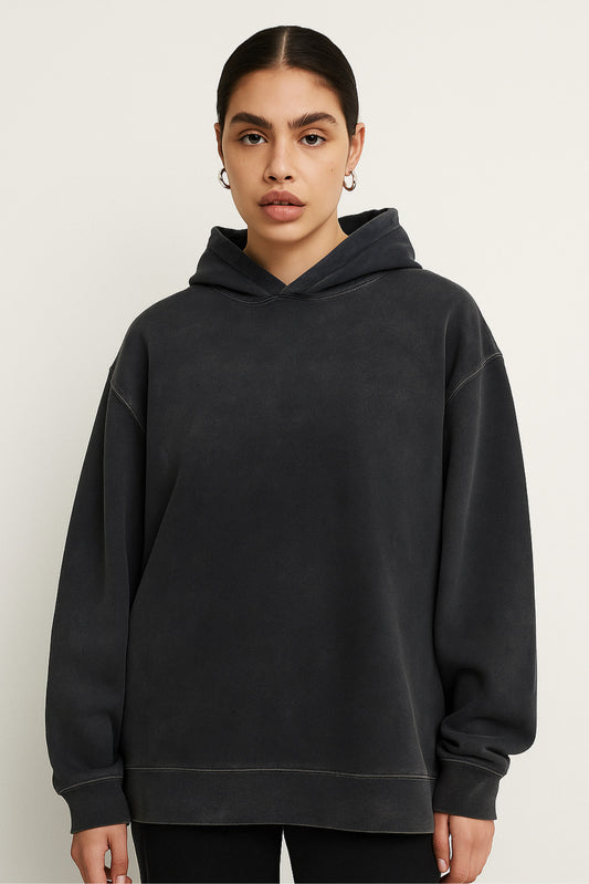CORE: Vintage Washed Box Hoodie in Black