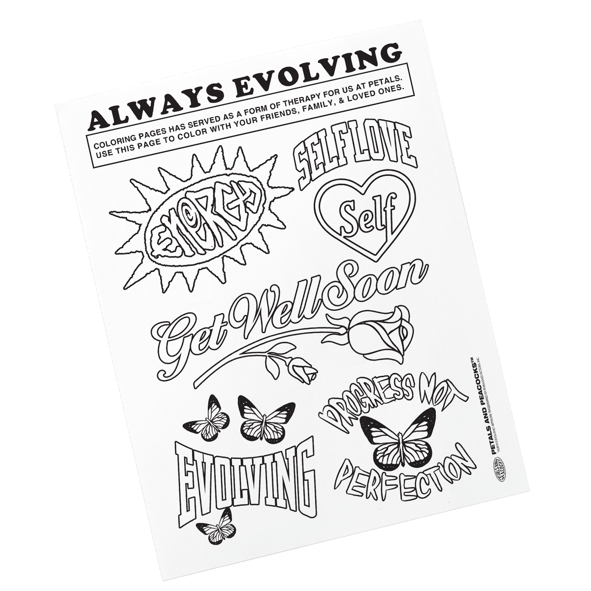 Always Evolving Coloring Page - Petals and Peacocks