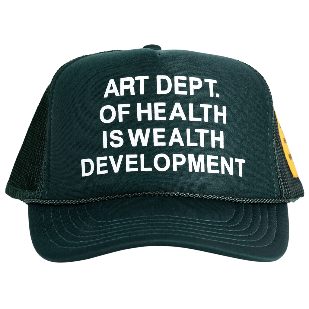 Health is Wealth Trucker Hat in Forest Green