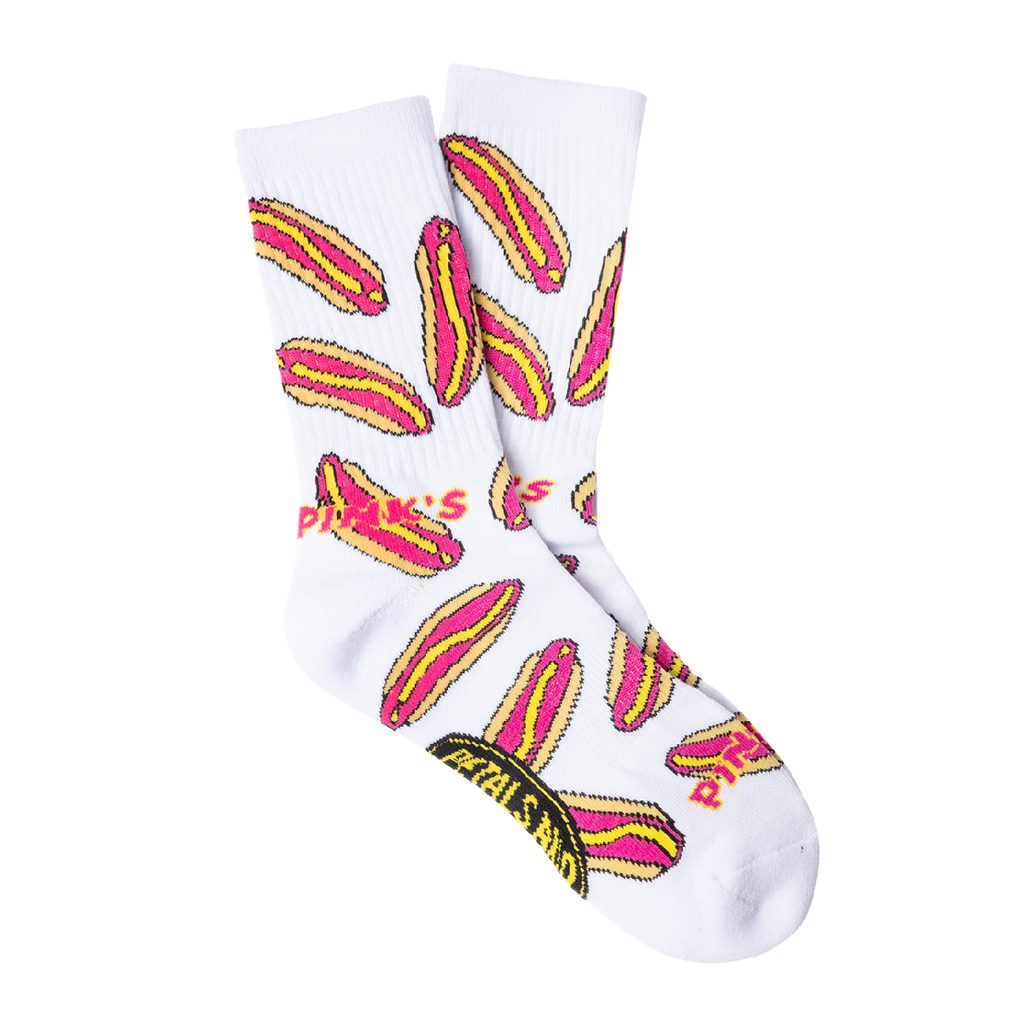 Pink's Hot Dog Socks in White - Petals and Peacocks